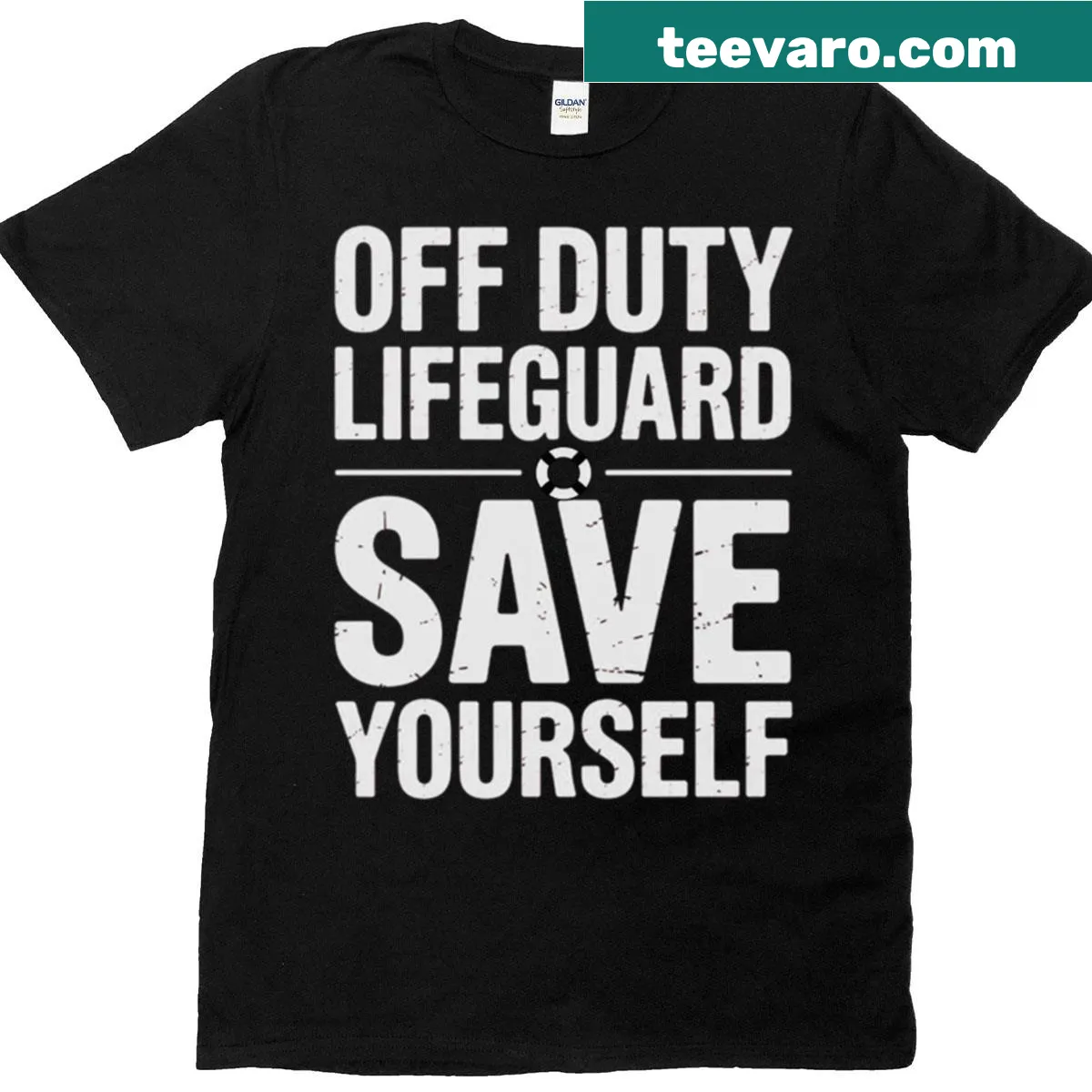 Cute off-duty lifeguard T-shirt with humorous text — on a men's t-shirt