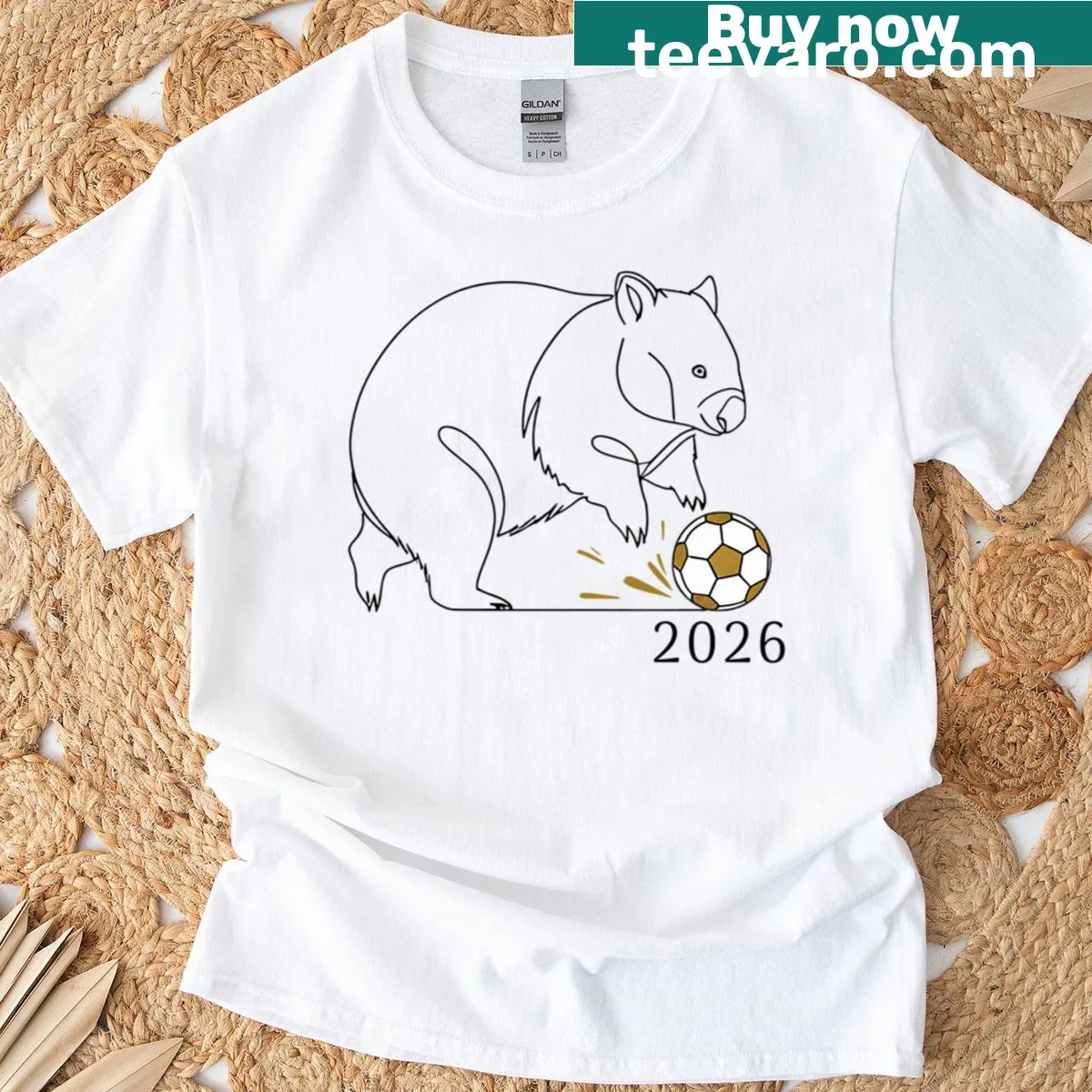 Minimalist wombat playing soccer graphic on a t-shirt — on a men's t-shirt