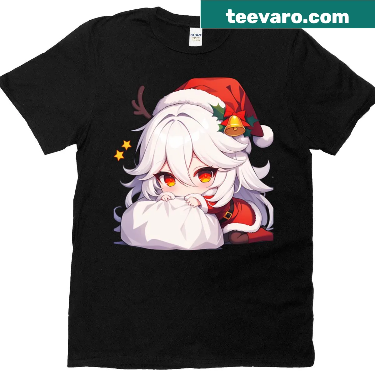 Chibi Cyno from Genshin Impact in a red suit for Christmas — on a men's t-shirt