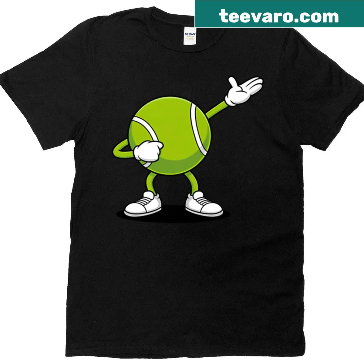 Cartoon T-shirt featuring a dabbing tennis ball — on a men's t-shirt