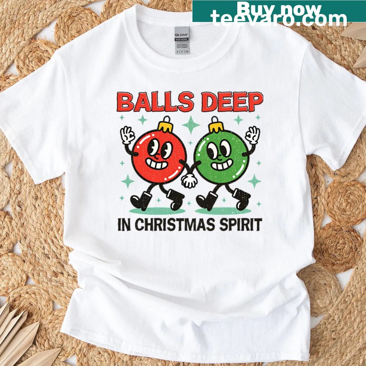 Vintage holiday couple t-shirt with humorous quote. — on a men's t-shirt