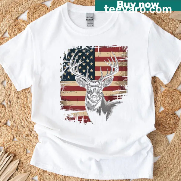 Deer design with American flag on T-shirt