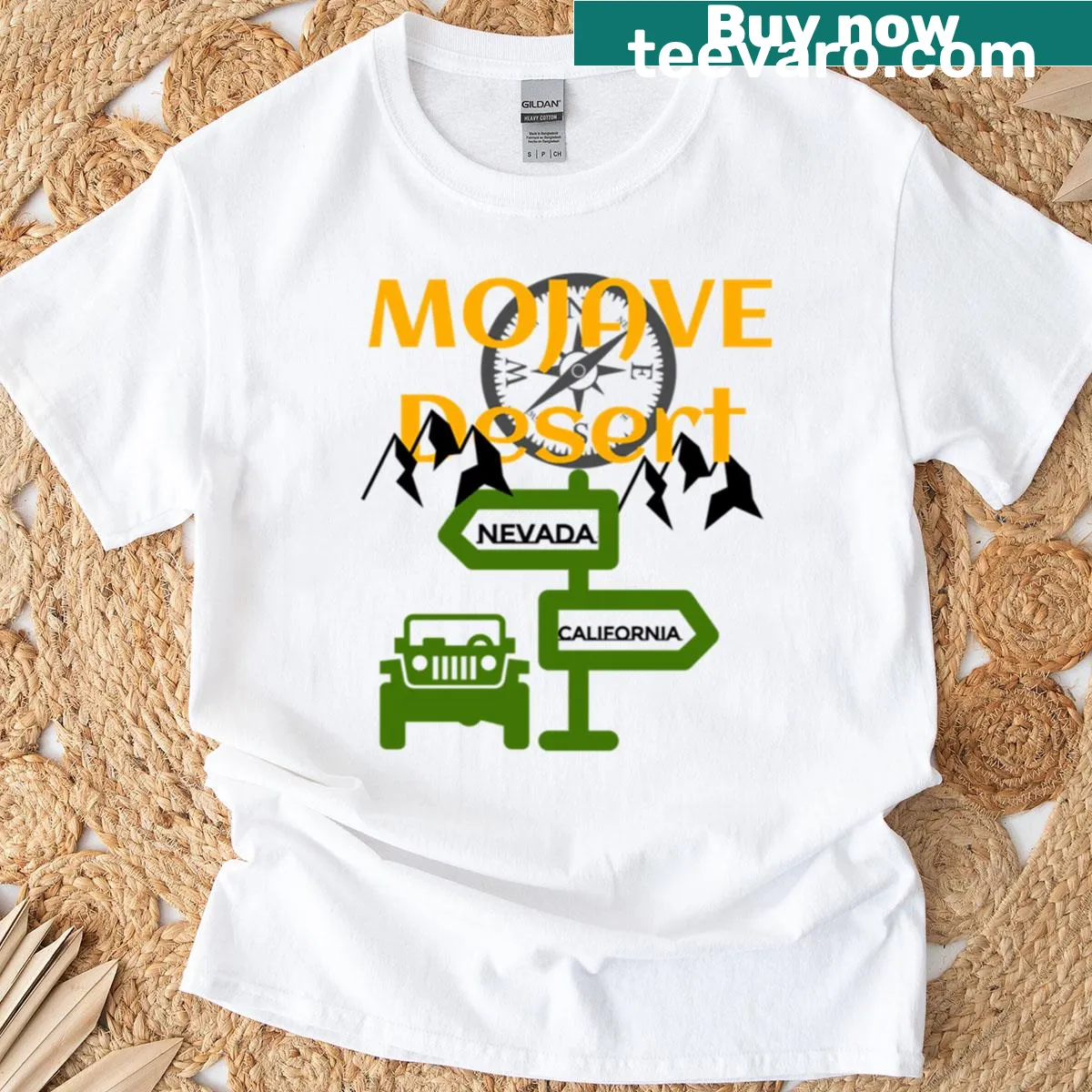 Serene desert trail graphic T-shirt — on a men's t-shirt