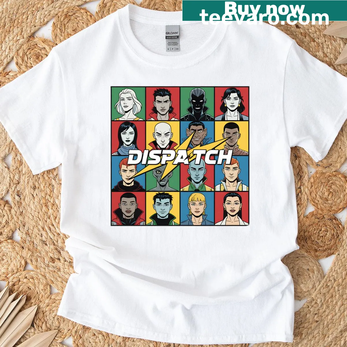 Pop art superhero grid design on a comic book themed t-shirt — on a men's t-shirt