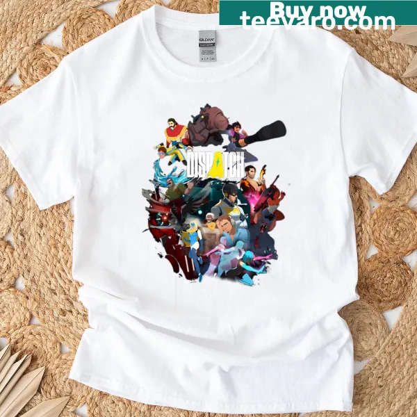 T-shirt featuring iconic Dispatch game characters in illustration
