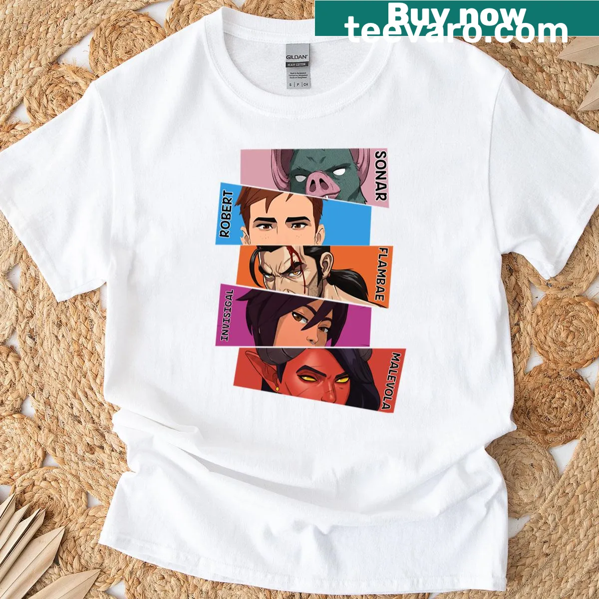 T-shirt featuring playful illustrations of game characters' eyes — on a men's t-shirt