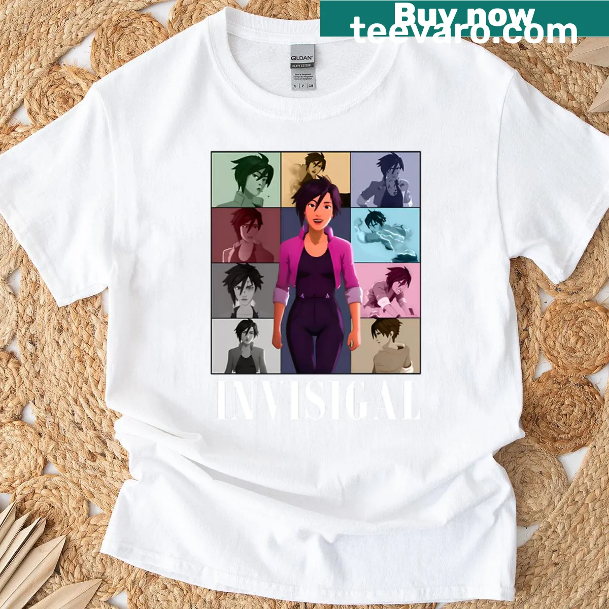 Graphic shirt featuring the Invisigal Eras Tour from Dispatch Game. — on a men's t-shirt