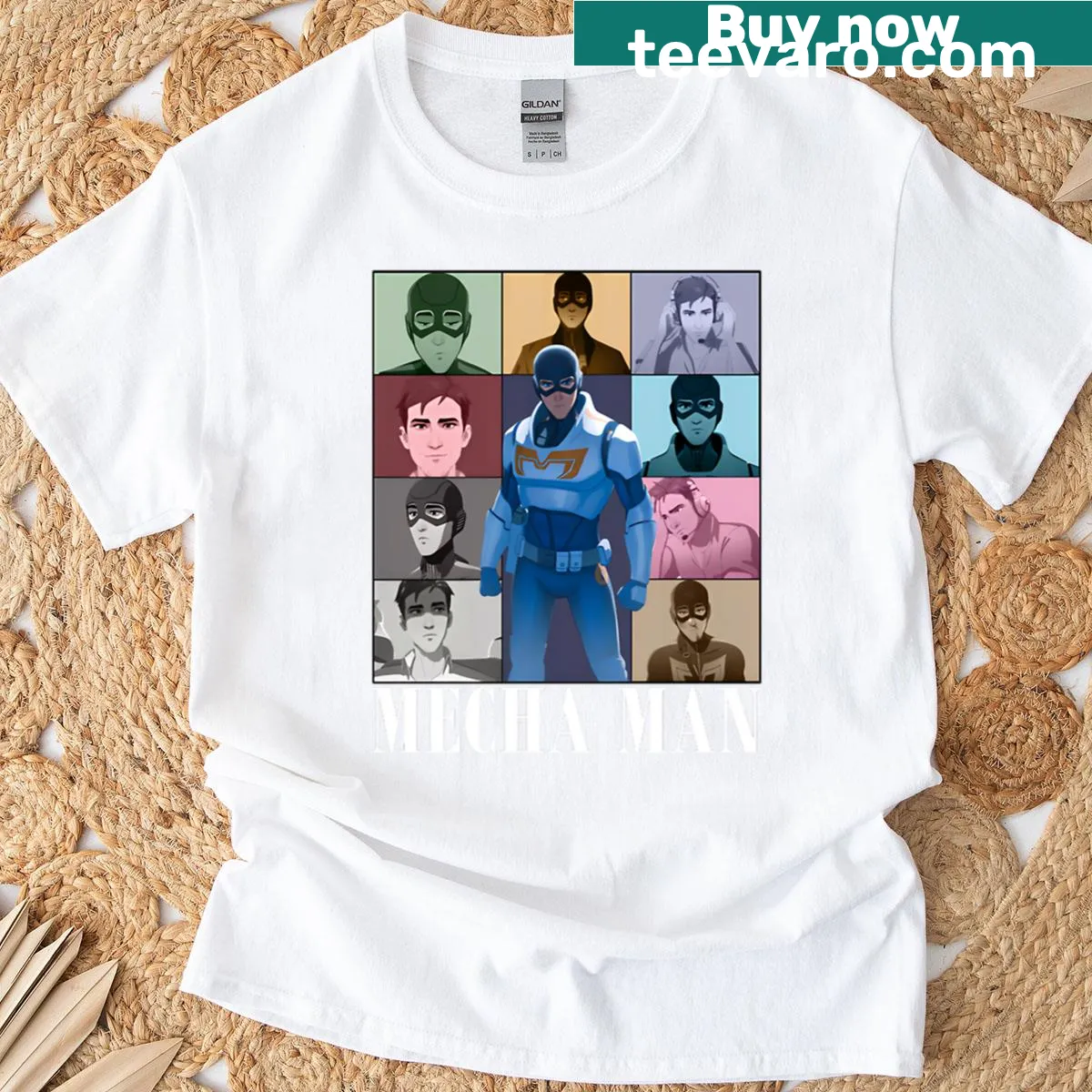Mecha Man graphic T-shirt celebrating gaming culture — on a men's t-shirt