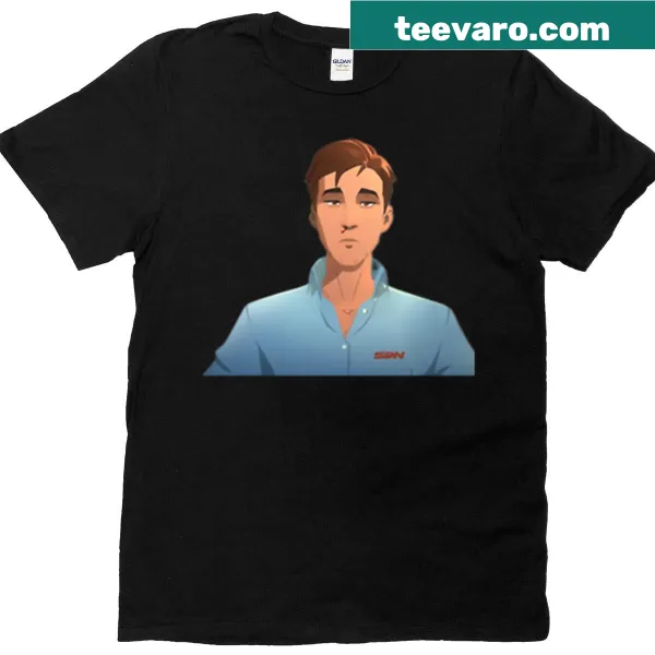 Cartoon graphic of Gamerobert Robertson on a playful T-shirt