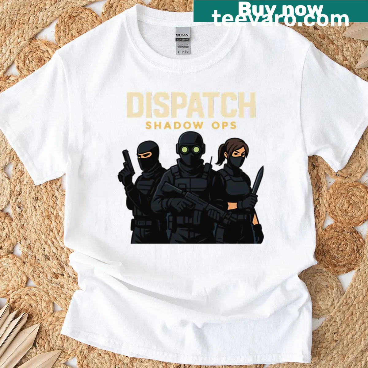Tactical team illustration on a shirt designed for stealth enthusiasts. — on a men's t-shirt