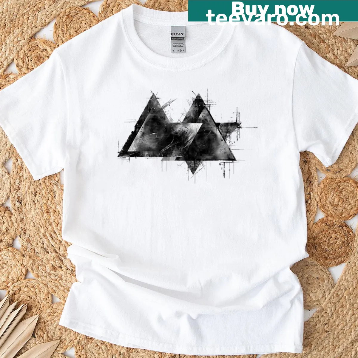 Abstract distressed triangles graphic T-shirt — on a men's t-shirt