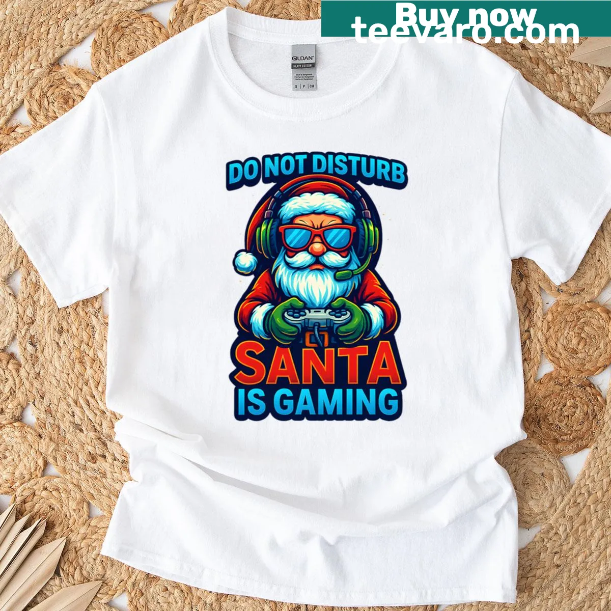 Santa gaming graphic with 'Do Not Disturb' text on a Christmas tee — on a men's t-shirt