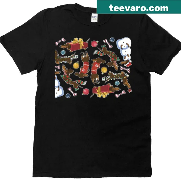 Dachshund Christmas design on a festive T-shirt