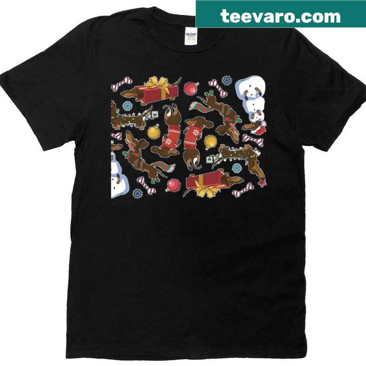 Dachshund Christmas design on a festive T-shirt — on a men's t-shirt