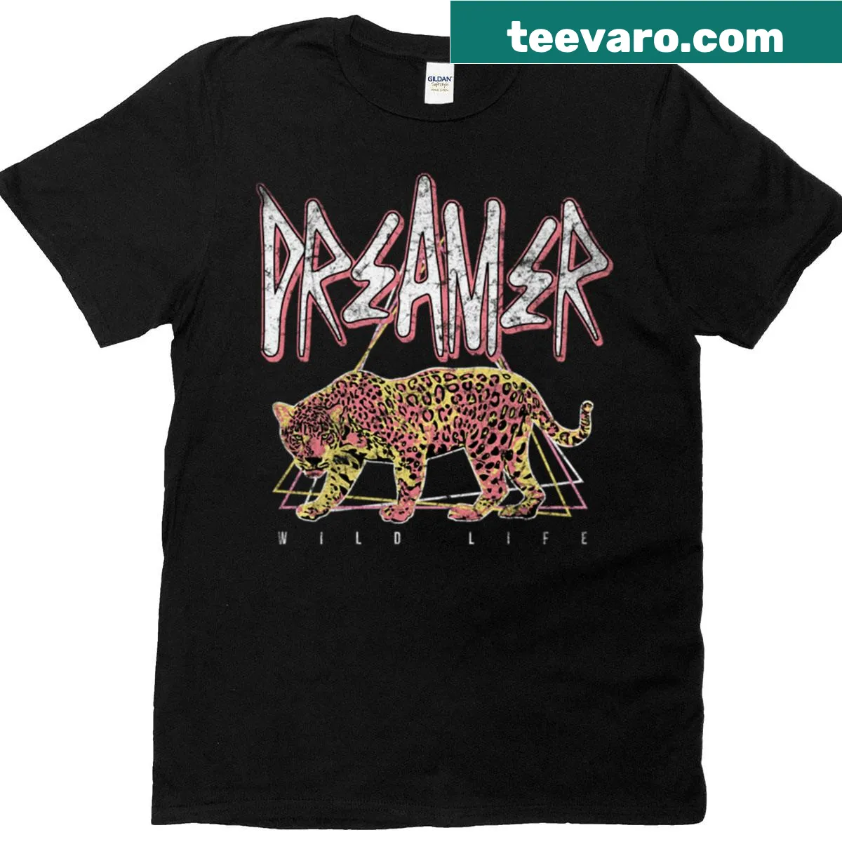 Retro leopard aesthetic design t-shirt — on a men's t-shirt