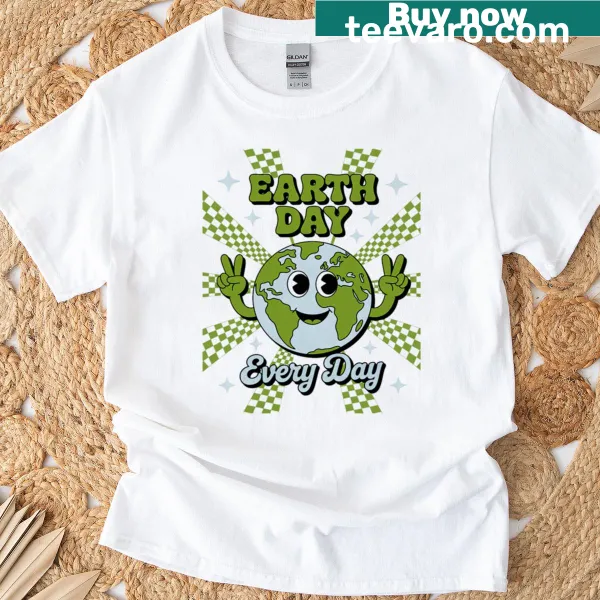 Earth Day themed T-shirt with smiley face and planet design