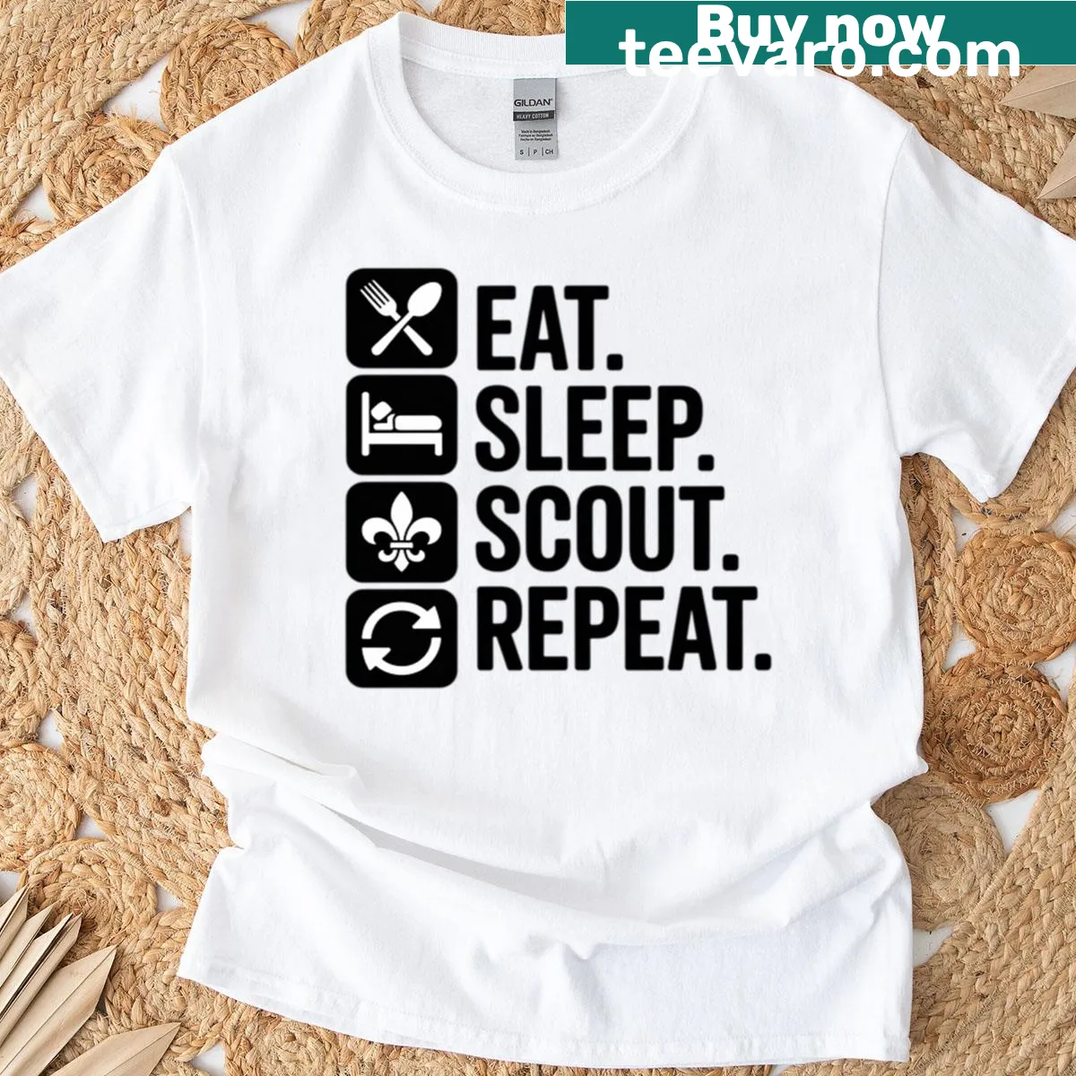 Eat Sleep Scout Repeat slogan on a scouting lover T-shirt — on a men's t-shirt