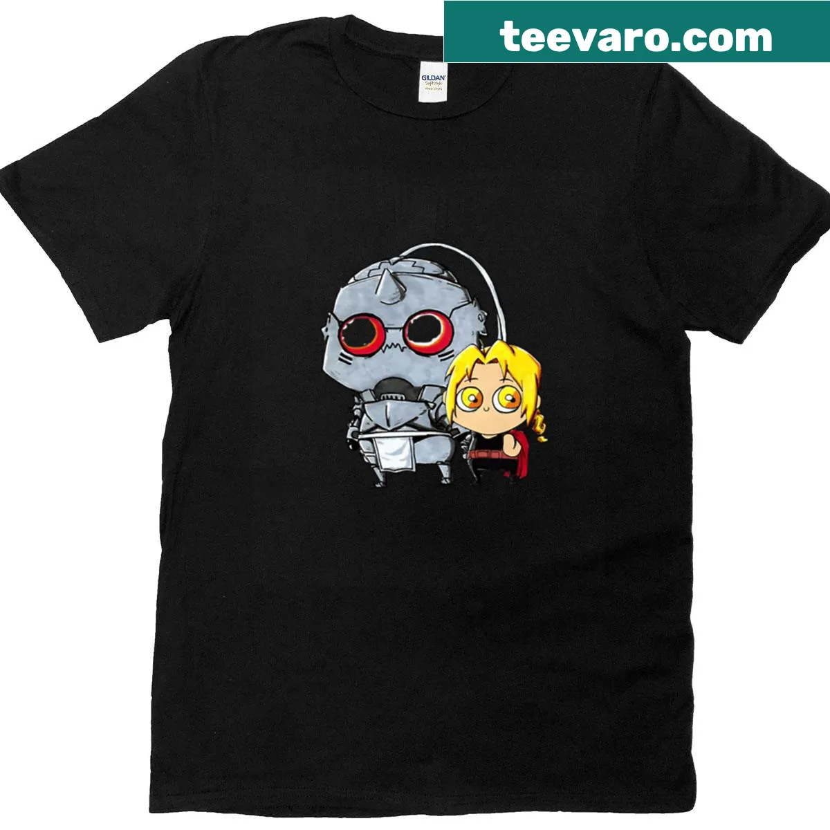 Chibi design T-shirt featuring Edward and Alphonse from the series — on a men's t-shirt