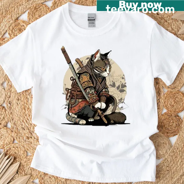 Samurai warrior cat illustration T-shirt