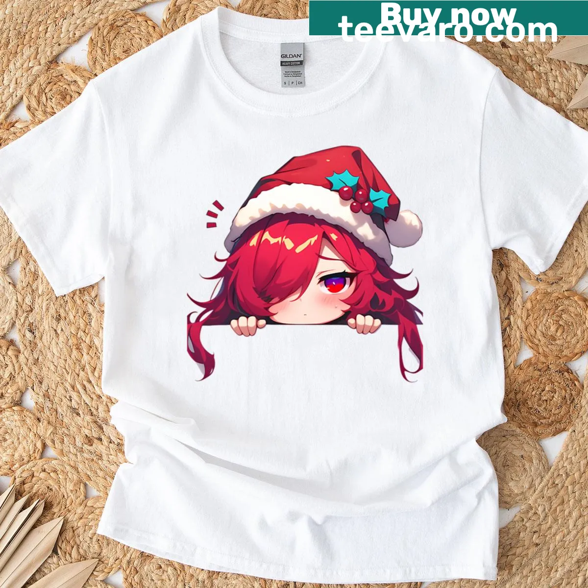 Chibi Exusiai anime character on Christmas T-shirt — on a men's t-shirt