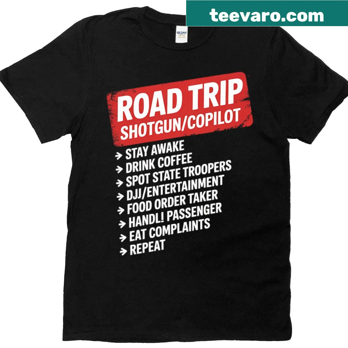 Illustrated T-shirt celebrating family road trips and summer adventures — on a men's t-shirt