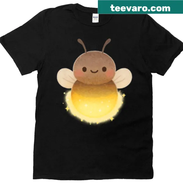 Whimsical T-shirt featuring glowing fireflies in a night garden