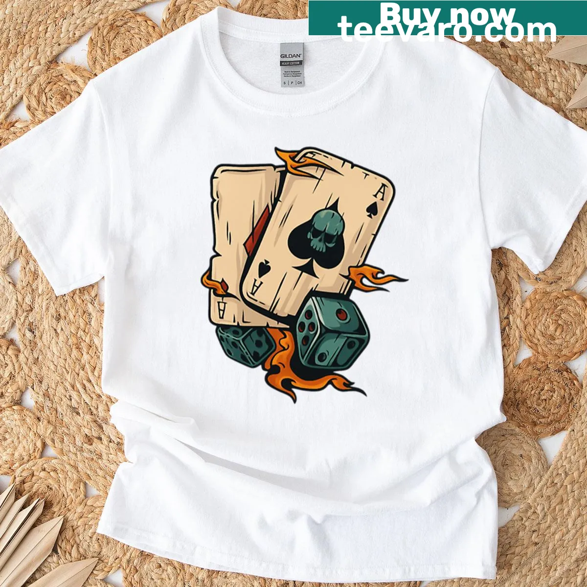 Skull and dice graphic on T-shirt — on a men's t-shirt