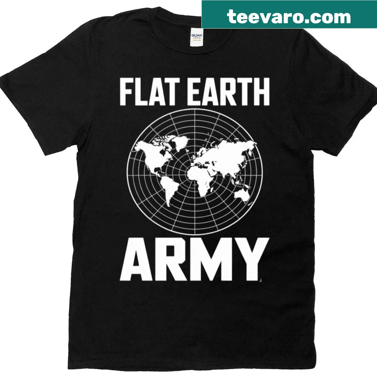Typography design featuring the Flat Earth Army theme for humor — on a men's t-shirt