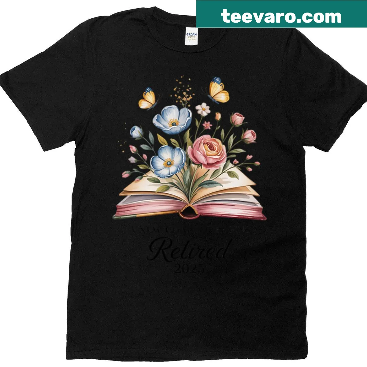 Floral retired teacher graphic on a retirement t-shirt — on a men's t-shirt