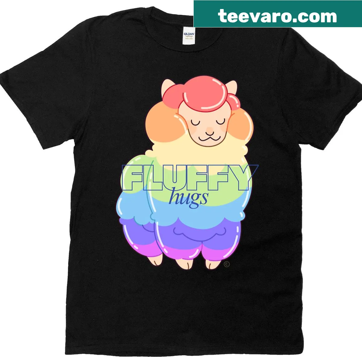 Cute t-shirt featuring a fluffy llama and alpaca design — on a men's t-shirt