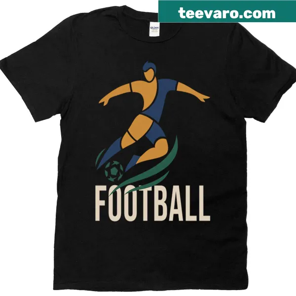 Dynamic football kick graphic on a sports t-shirt