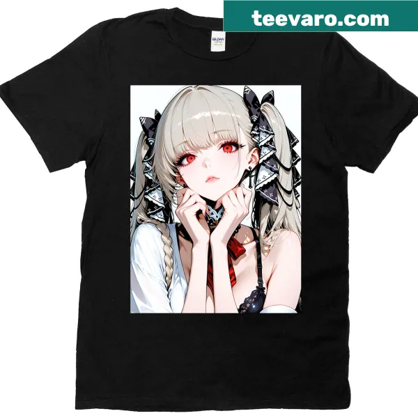 Illustrative gothic anime girl with scarlet eyes on t-shirt
