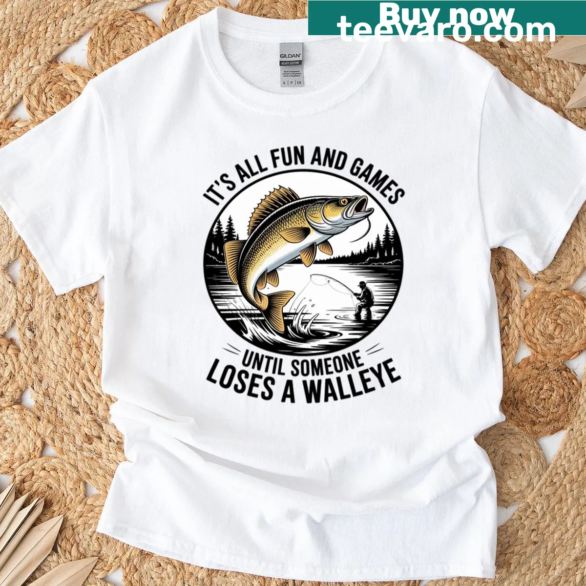 Funny fishing quote graphic t-shirt — on a men's t-shirt
