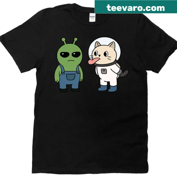 Quirky alien cat design on a t-shirt