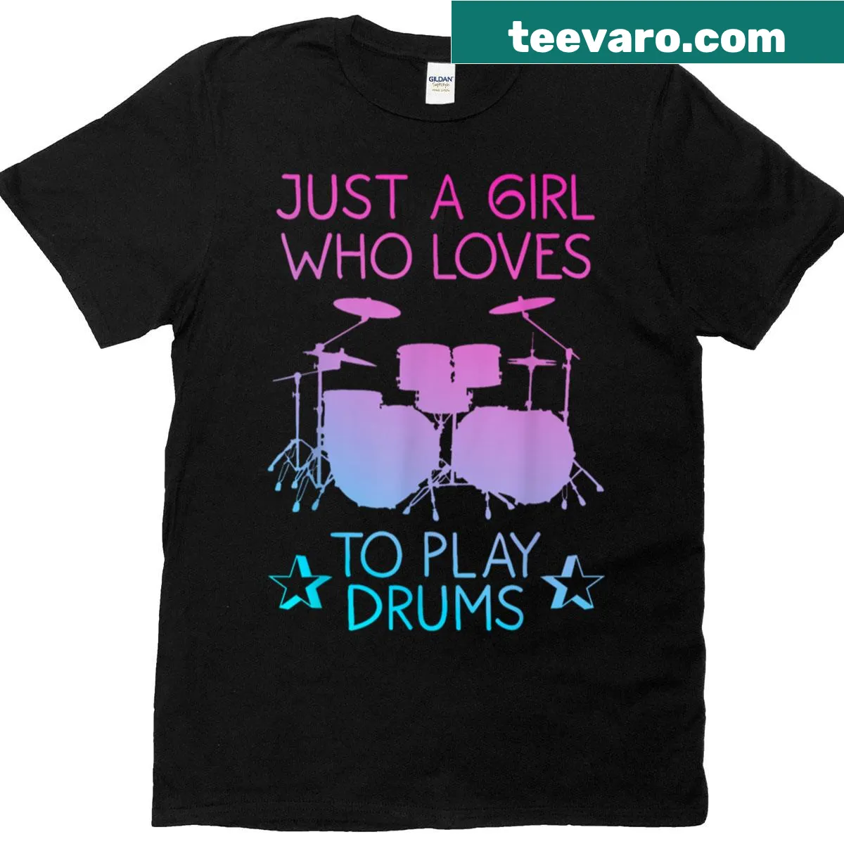 Illustrated T-shirt featuring a drum set design for women — on a men's t-shirt