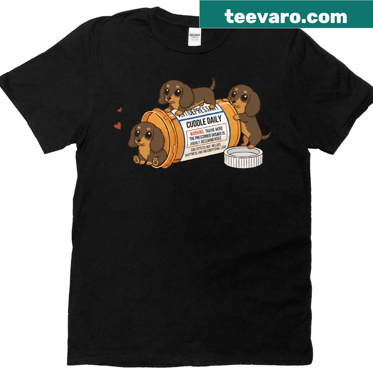 Cartoon Dachshund graphic with funny phrases on a kids' t-shirt — on a men's t-shirt