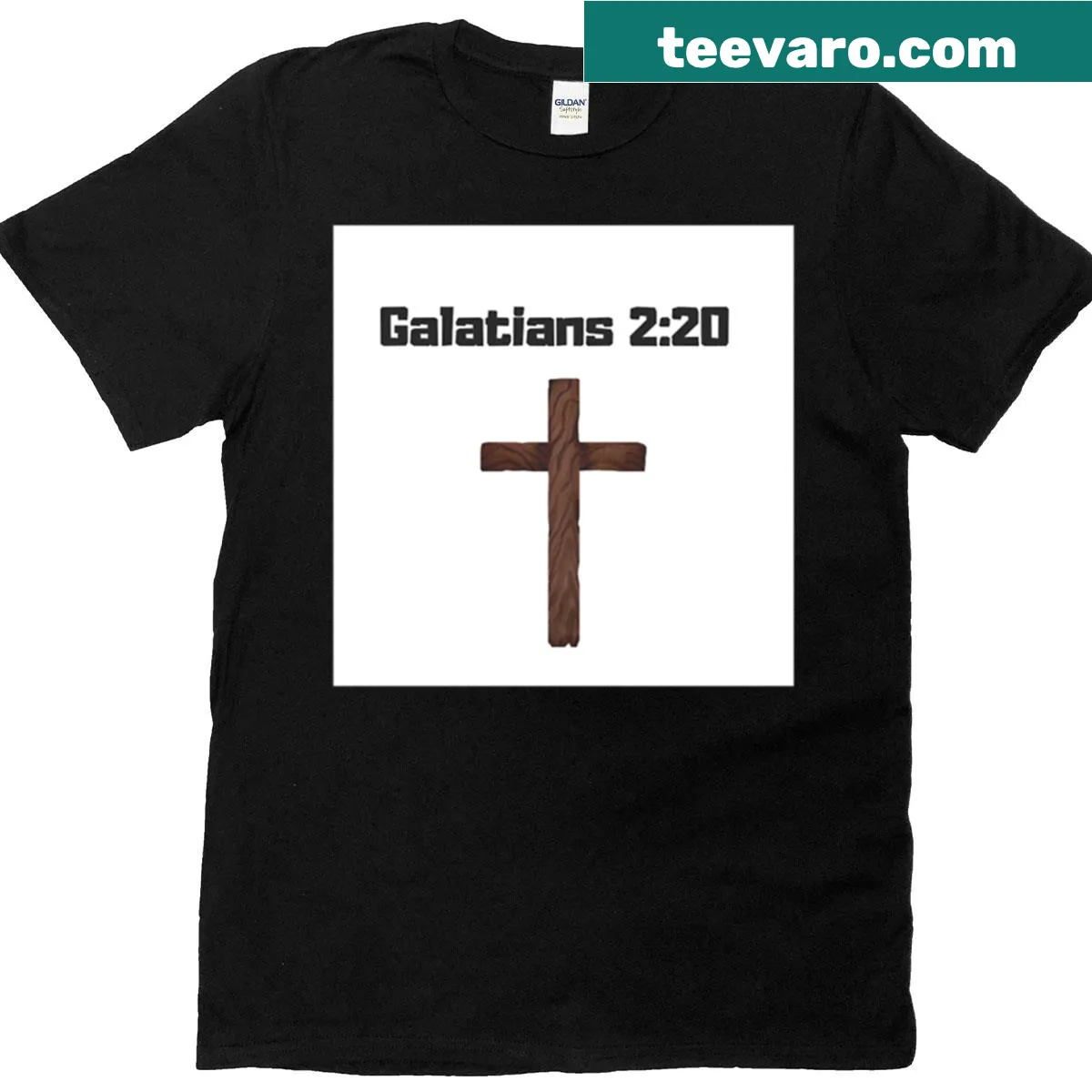 T-shirt with Galatians 2:20 text in bold typography — on a men's t-shirt