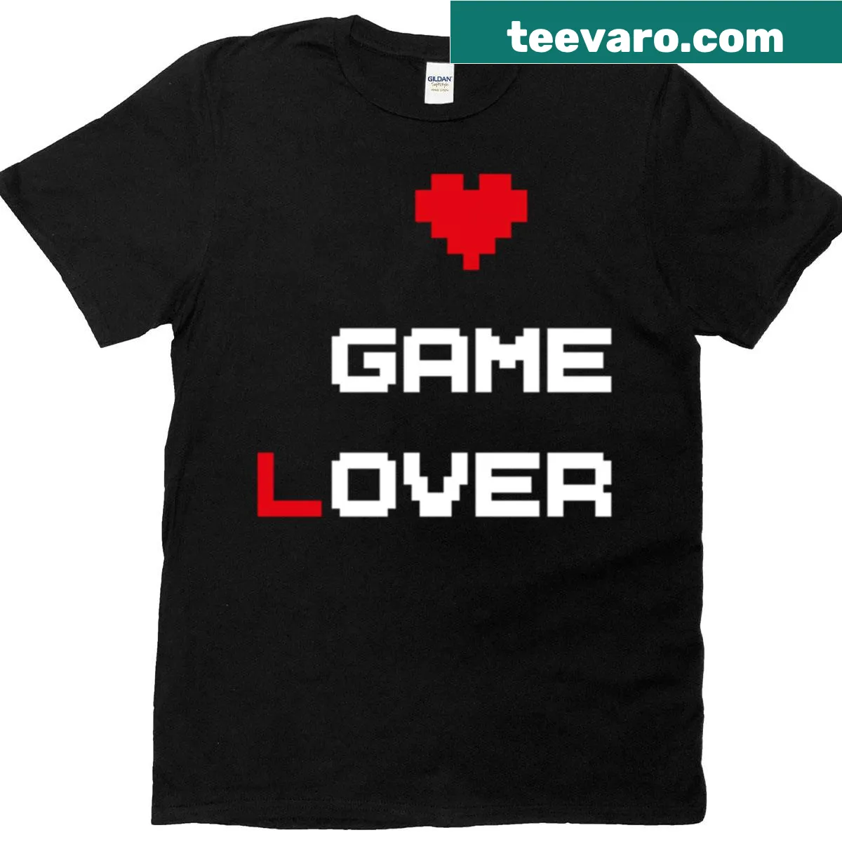 Retro pixel heart design representing classic gaming on a t-shirt — on a men's t-shirt