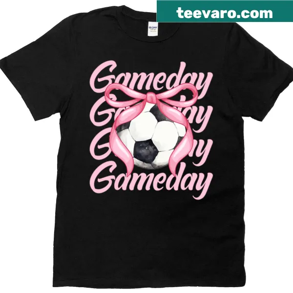 Cute cartoon design of a girl with a pink bow and a soccer ball.