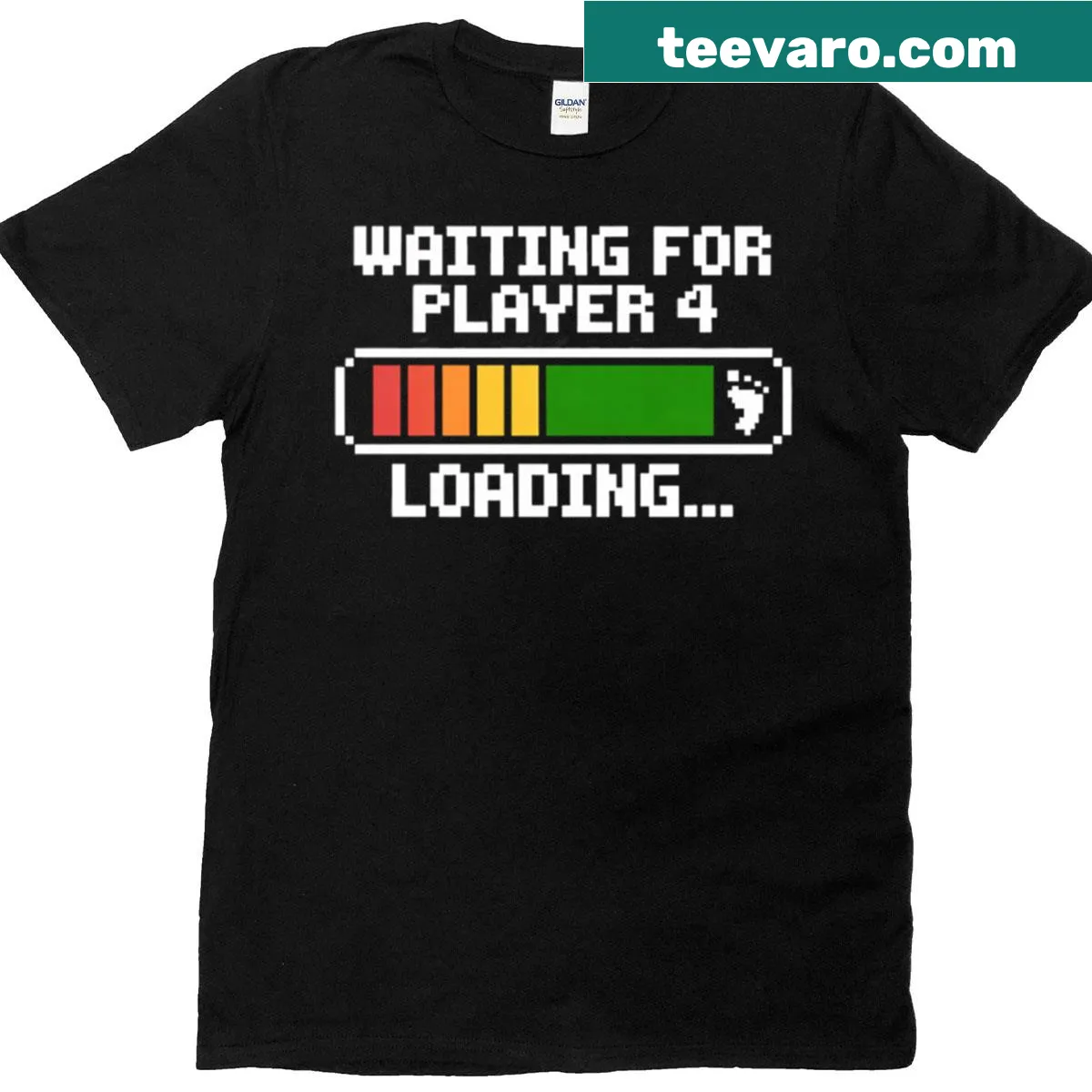 Expectant dad gamer T-shirt with Player 4 announcement — on a men's t-shirt