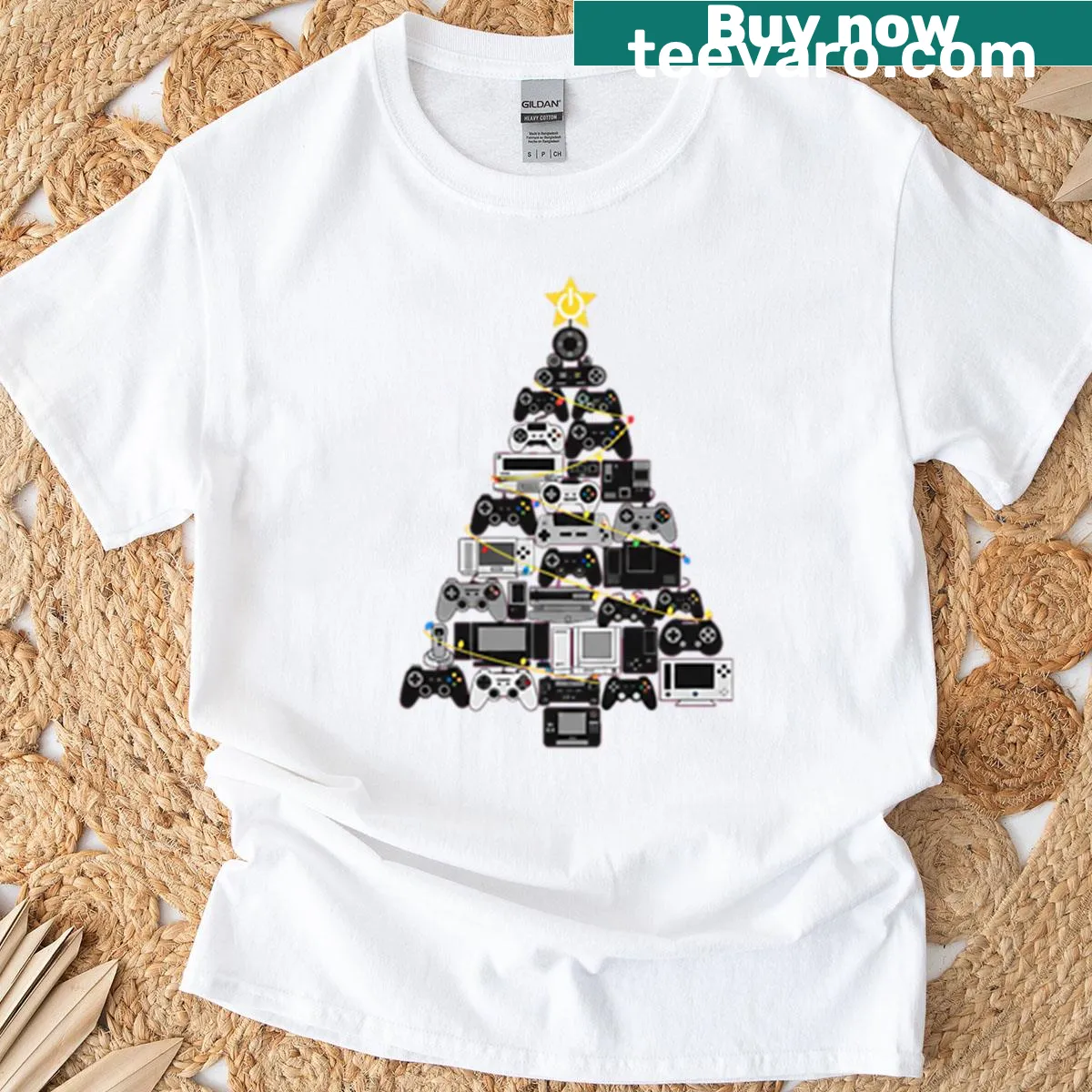Christmas tree made of gaming elements design — on a men's t-shirt