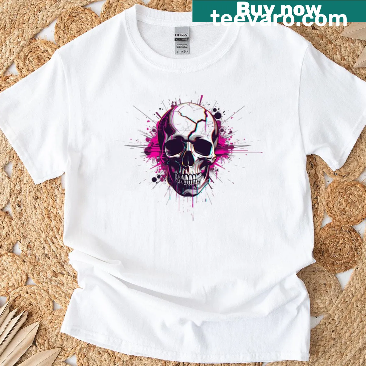 Glitch Skull T-shirt with a distorted skull graphic — on a men's t-shirt