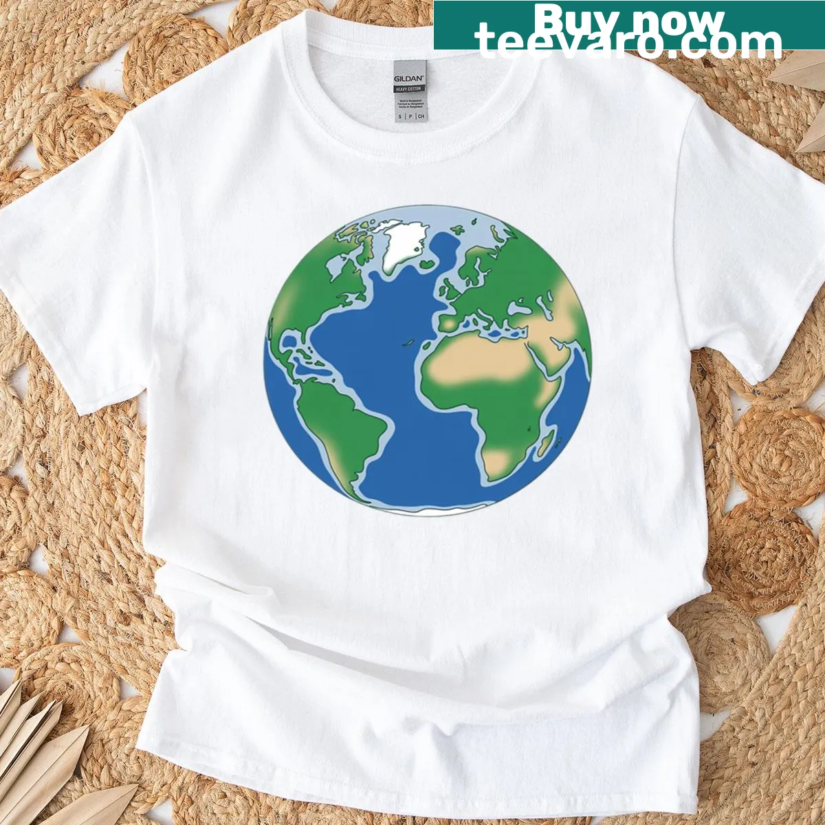 Illustrated globe and world map design on a T-shirt — on a men's t-shirt