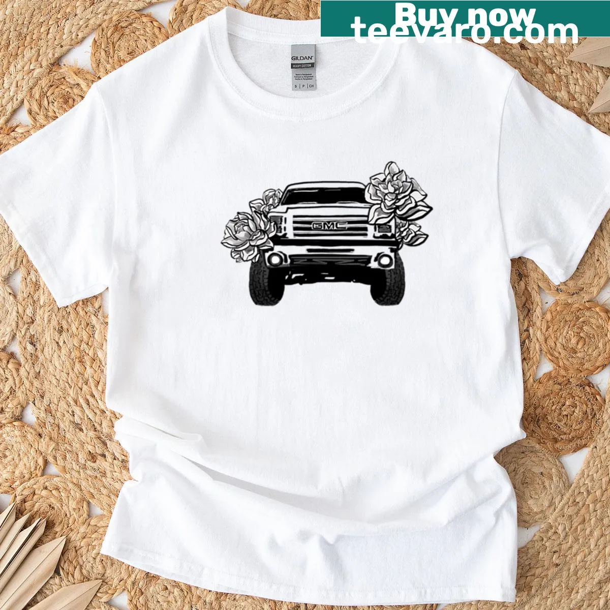 Vintage distressed GMC truck graphic t-shirt — on a men's t-shirt