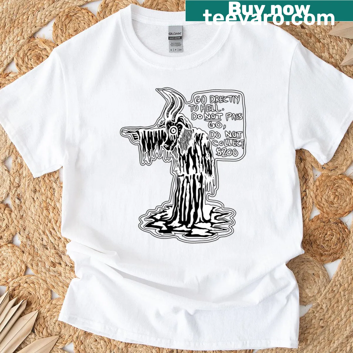 Edgy t-shirt with bold text saying 'Go Directly To Hell' — on a men's t-shirt