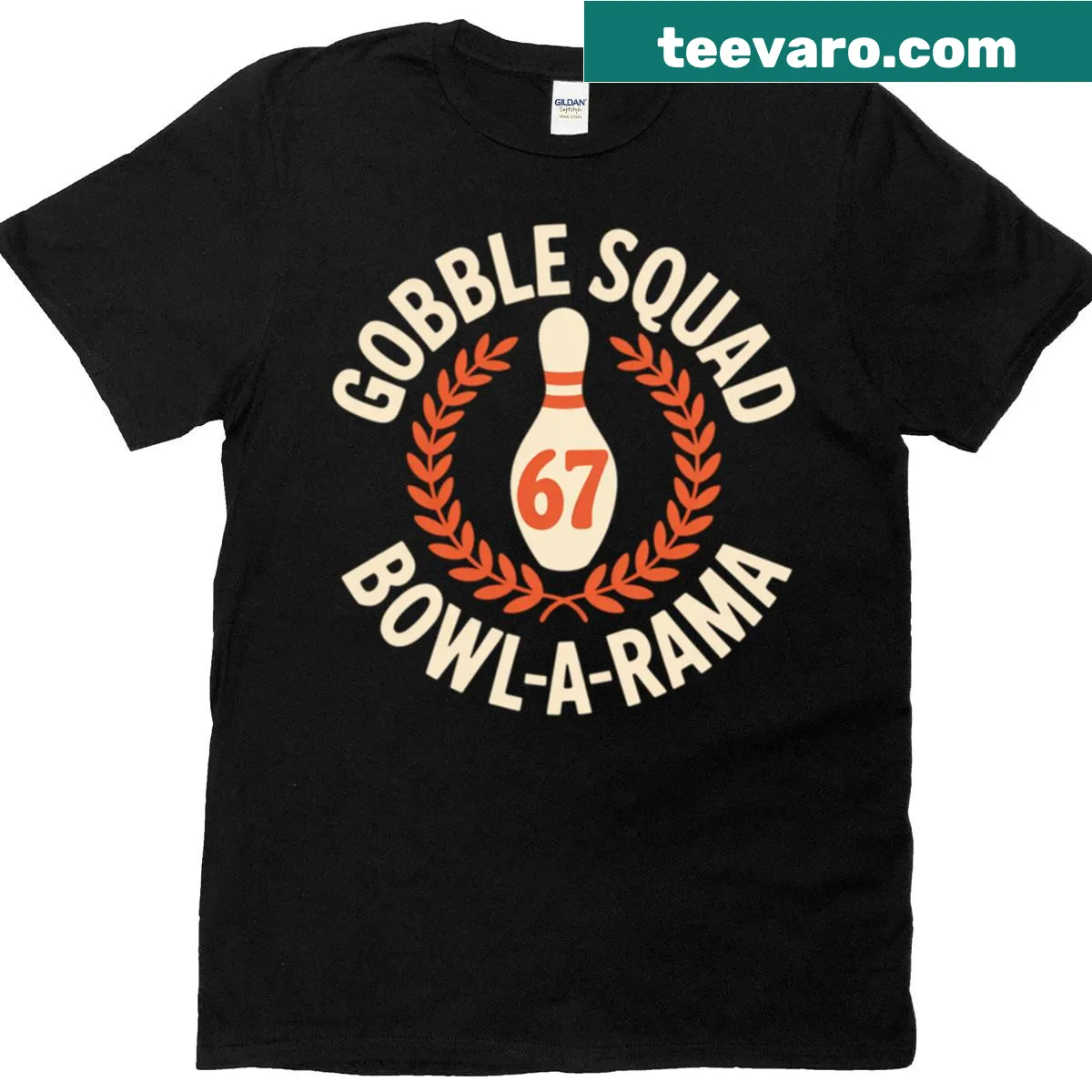 Fun Thanksgiving T-shirt with 'Gobble Squad 67' for bowlers — on a men's t-shirt
