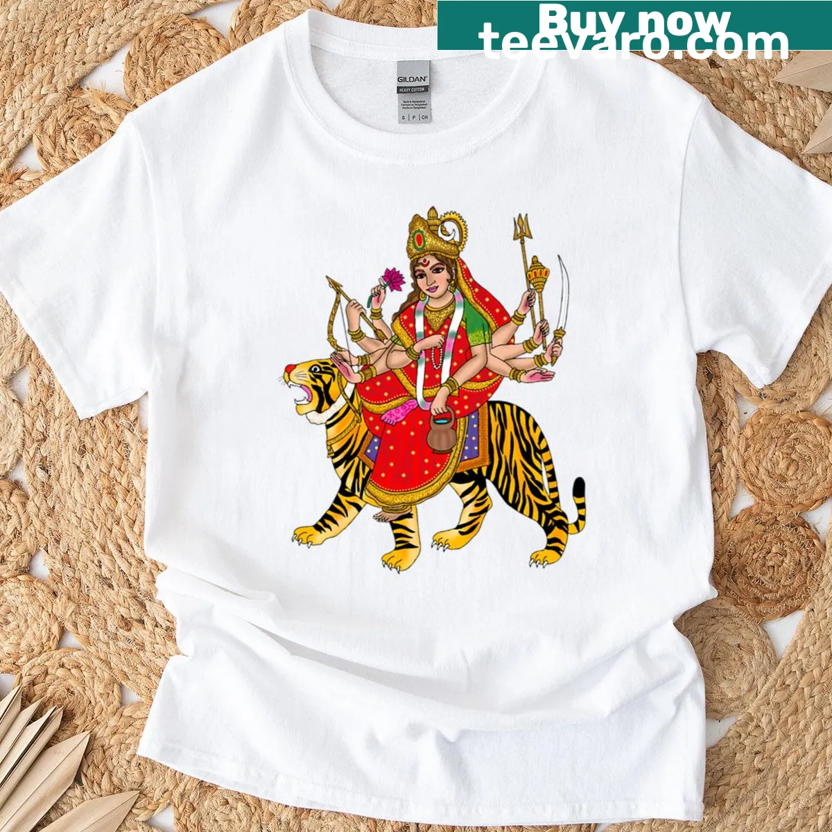 Illustration of Goddess Chandraghanta on a T-shirt — on a men's t-shirt
