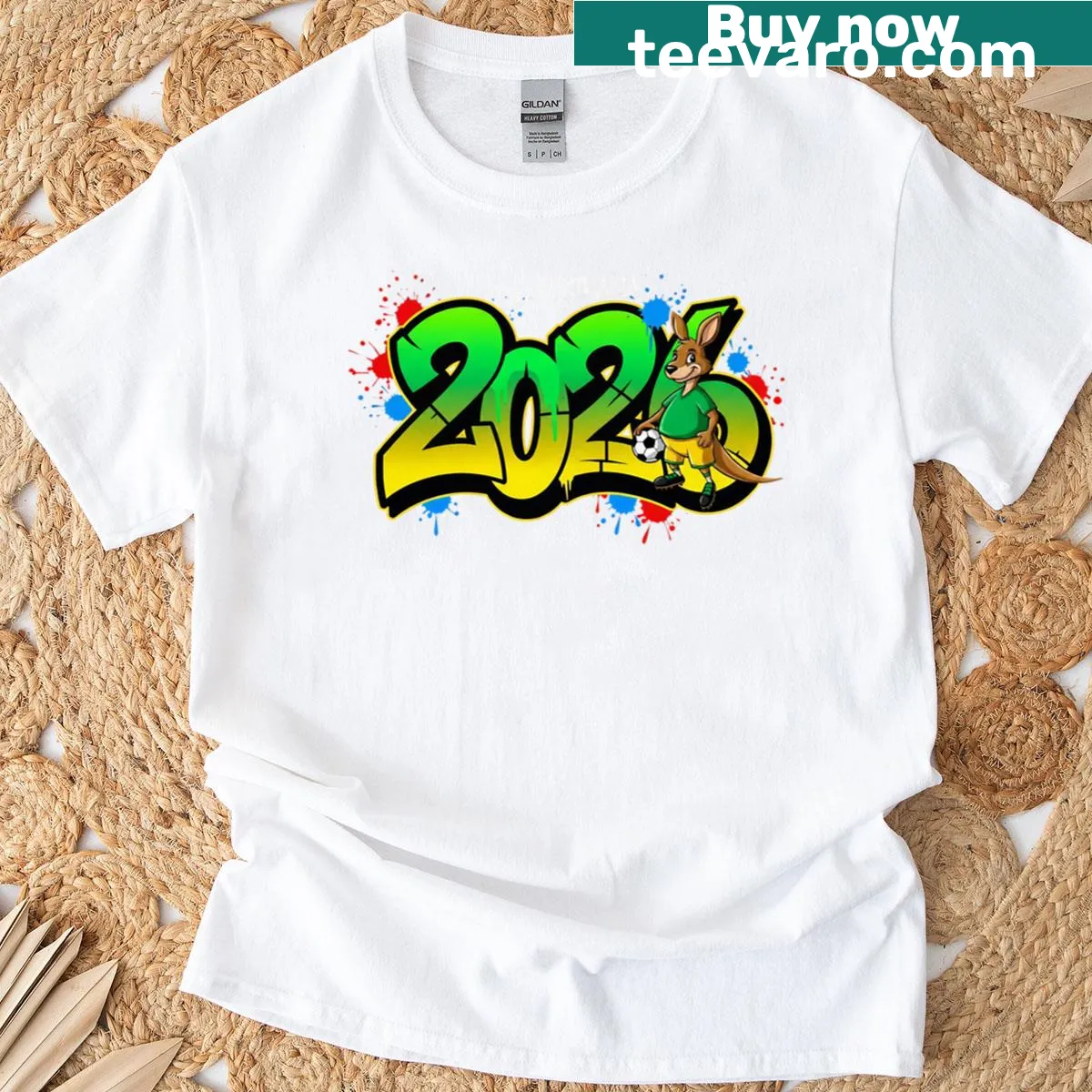 Graffiti kangaroo soccer design on T-shirt — on a men's t-shirt