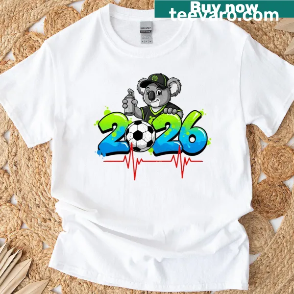Cartoon koala playing soccer with a heart design