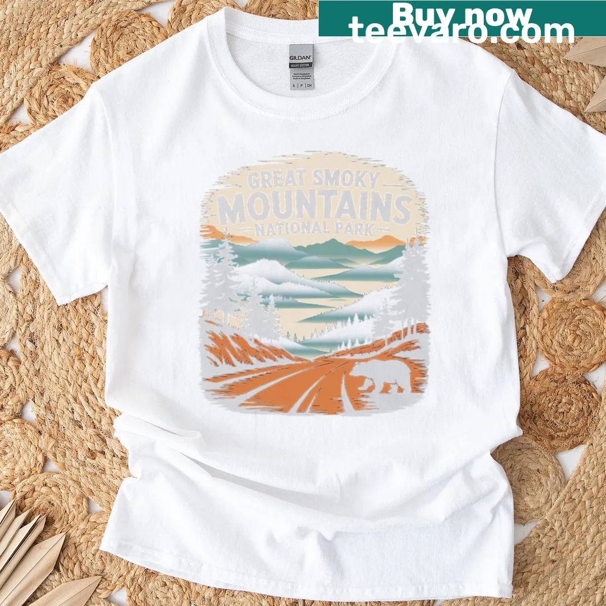 Vintage bear graphic representing the Great Smoky Mountains — on a men's t-shirt